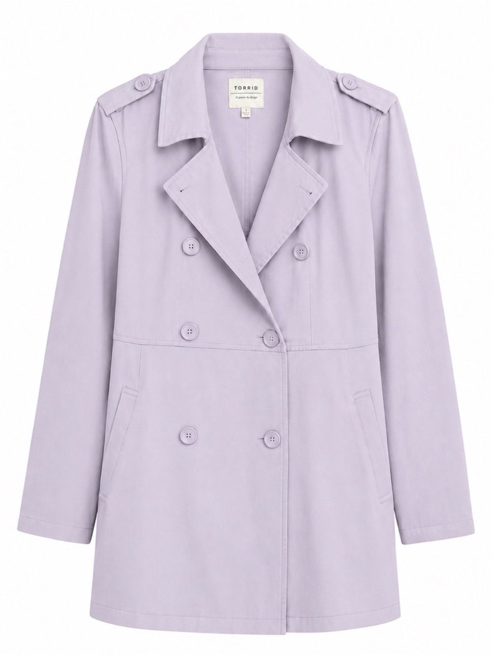 NWOT Torrid Lavender Double-Breasted Trench Coat. Size 2